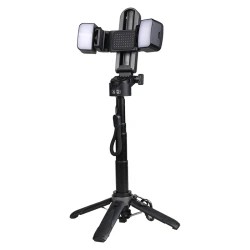 Πολυμορφικό Bluetooth selfie stick με τρίποδο, αποσπώμενο τηλεχειριστήριο και 2 επαναφορτιζόμενα φώτα, 41εκ, μαύρο