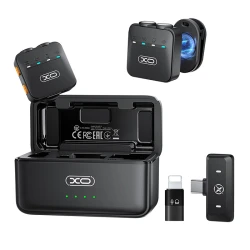 Ασύρματα μικρόφωνα πέτου XO 249-0304 με μαγνητικό κλιπ, θήκη φόρτισης και πομποδέκτη USB-C/Lightning