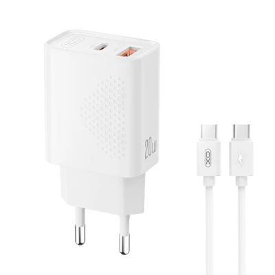 Universal φορτιστής 2 θυρών USB-A & USB-C PD20W/QC18W με αποσπώμενο καλώδιο USB type-C σε λευκό χρώμα Universal φορτιστής 2 θυρών USB-A & USB-C PD20W/QC18W με αποσπώμενο καλώδιο USB type-C σε λευκό χρώμα