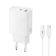 Universal φορτιστής 2 θυρών USB-A & USB-C PD20W/QC18W με αποσπώμενο καλώδιο USB type-C σε λευκό χρώμα Universal φορτιστής 2 θυρών USB-A & USB-C PD20W/QC18W με αποσπώμενο καλώδιο USB type-C σε λευκό χρώμα