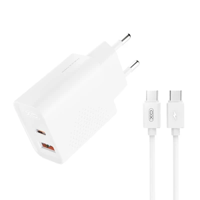Universal φορτιστής 2 θυρών USB-A & USB-C PD20W/QC18W με αποσπώμενο καλώδιο USB type-C σε λευκό χρώμα Universal φορτιστής 2 θυρών USB-A & USB-C PD20W/QC18W με αποσπώμενο καλώδιο USB type-C σε λευκό χρώμα