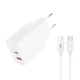 Universal φορτιστής 2 θυρών USB-A & USB-C PD20W/QC18W με αποσπώμενο καλώδιο USB type-C σε λευκό χρώμα Universal φορτιστής 2 θυρών USB-A & USB-C PD20W/QC18W με αποσπώμενο καλώδιο USB type-C σε λευκό χρώμα