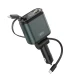 Φορτιστής αυτοκινήτου universal 45W με 2 θύρες USB-A/USB-C και 2 ενσωματωμένα αναδιπλούμενα καλώδια Lightning/USB-C σε σκούρο πράσινο-μαύρο