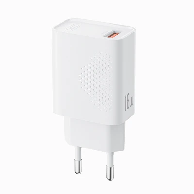 Universal φορτιστής USB-A 18W με γρήγορη φόρτιση QC 3.0 σε λευκό χρώμα