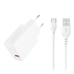Φορτιστής USB-A 18W με αποσπώμενο καλώδιο USB-C σε λευκό χρώμα