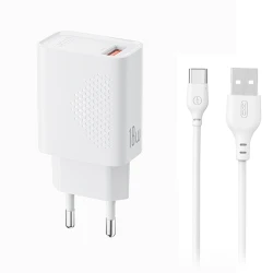 Φορτιστής USB-A 18W με αποσπώμενο καλώδιο USB-C σε λευκό χρώμα