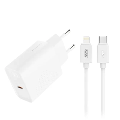 Φορτιστής USB-C 20W με αποσπώμενο καλώδιο USB-C σε Lightning και γρήγορη φόρτιση σε λευκό χρώμα
