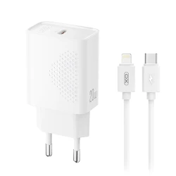 Φορτιστής USB-C 20W με αποσπώμενο καλώδιο USB-C σε Lightning και γρήγορη φόρτιση σε λευκό χρώμα