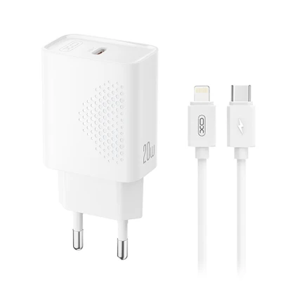 Φορτιστής USB-C 20W με αποσπώμενο καλώδιο USB-C σε Lightning και γρήγορη φόρτιση σε λευκό χρώμα