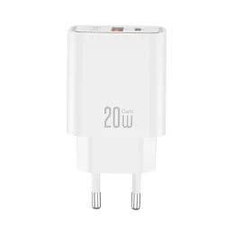 Universal φορτιστής 20W GaN με 1x USB-A και 1x USB-C σε λευκό χρώμα