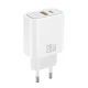 Universal φορτιστής 20W GaN με 1x USB-A και 1x USB-C σε λευκό χρώμα