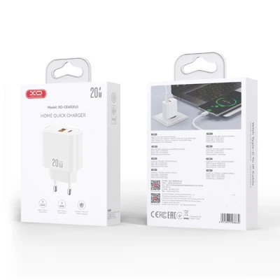 Universal φορτιστής 20W GaN με 1x USB-A και 1x USB-C σε λευκό χρώμα