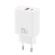 Universal φορτιστής 20W GaN με 1x USB-A και 1x USB-C σε λευκό χρώμα