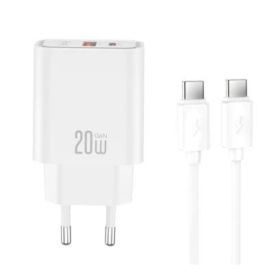 Φορτιστής GaN 20W με 1x USB-C και 1x USB-A, αποσπώμενο καλώδιο USB Type-C, λευκός 249-0338