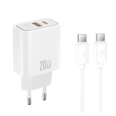 Φορτιστής GaN 20W με 1x USB-C και 1x USB-A, αποσπώμενο καλώδιο USB Type-C, λευκός 249-0338