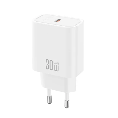 Φορτιστής USB-C GaN PD30W σε λευκό χρώμα Φορτιστής USB-C GaN PD30W σε λευκό χρώμα