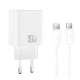 Φορτιστής USB-C GaN PD30W με αποσπώμενο καλώδιο USB-C σε USB-C 1m σε λευκό χρώμα