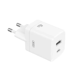Universal φορτιστής GaN 2 εξόδων USB-A και USB-C PD45W σε λευκό χρώμα