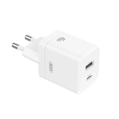 Universal φορτιστής GaN 2 εξόδων USB-A και USB-C PD45W σε λευκό χρώμα
