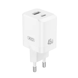 Universal φορτιστής GaN 2 εξόδων USB-A και USB-C PD45W σε λευκό χρώμα