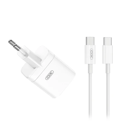 Φορτιστής GaN 45W με 1xUSB-A και 1xUSB-C, αποσπώμενο καλώδιο USB Type-C, λευκός