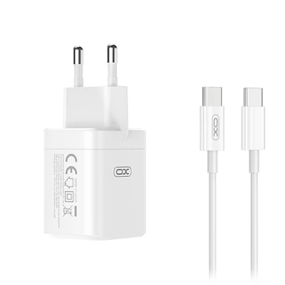 Φορτιστής GaN 45W με 1xUSB-A και 1xUSB-C, αποσπώμενο καλώδιο USB Type-C, λευκός