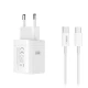 Φορτιστής GaN 45W με 1xUSB-A και 1xUSB-C, αποσπώμενο καλώδιο USB Type-C, λευκός