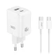 Φορτιστής GaN 45W με 1xUSB-A και 1xUSB-C, αποσπώμενο καλώδιο USB Type-C, λευκός