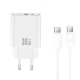 Φορτιστής GaN universal με 2 εξόδους 1xUSB-A & 1xUSB-C, PD30W, αποσπώμενο καλώδιο USB Type-C και λευκό χρώμα