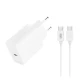 Φορτιστής USB-C 30W με αποσπώμενο καλώδιο USB type-C σε λευκό χρώμα