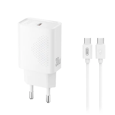 Φορτιστής USB-C 30W με αποσπώμενο καλώδιο USB type-C σε λευκό χρώμα