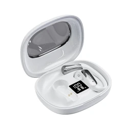 Bluetooth ασύρματα ακουστικά handsfree με θήκη φόρτισης, LED οθόνη, Bluetooth 6.0 και IPX4 σε λευκό χρώμα