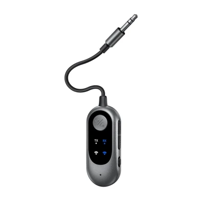Bluetooth πομπός και αναμεταδότης ήχου 2-σε-1 με λειτουργία TX/RX, θύρα 3.5mm AUX, Bluetooth 6.0 και φόρτιση USB-C, μαύρο/σκούρο γκρι