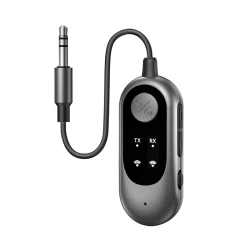 Bluetooth πομπός και αναμεταδότης ήχου 2-σε-1 με λειτουργία TX/RX, θύρα 3.5mm AUX, Bluetooth 6.0 και φόρτιση USB-C, μαύρο/σκούρο γκρι
