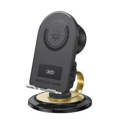 Βάση κινητού με επαγωγικό ηχείο, Bluetooth 5.3 και ασύρματη φόρτιση 15W, περιστροφή 360° σε μαύρο χρώμα