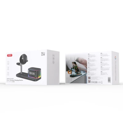 Σταθμός φόρτισης 25W για κινητό, smartwatch και ακουστικά με ηχείο, ρολόι και RGB LED σε μαύρο χρώμα Σταθμός φόρτισης 25W για κινητό, smartwatch και ακουστικά με ηχείο, ρολόι και RGB LED σε μαύρο χρώμα