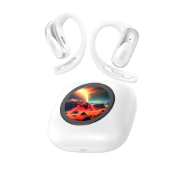 Ακουστικά Bluetooth ear hook με οθόνη LCD στη θήκη φόρτισης, Bluetooth 5.4, IPX4, λευκά