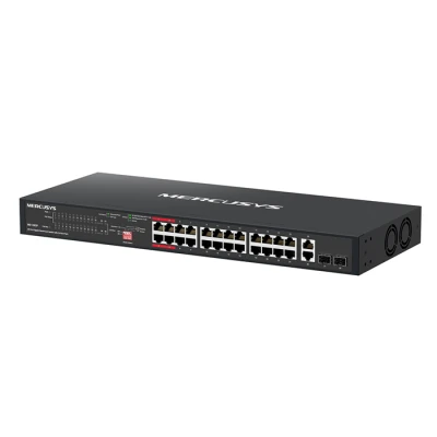 Network switch rackmount Mercusys MS128GP 28 θυρών με 24 θύρες Gigabit PoE+, 2 Gigabit uplink και 2 combo Gigabit SFP