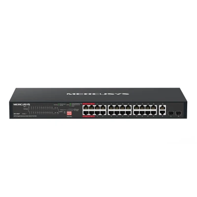 Network switch rackmount Mercusys MS128GP 28 θυρών με 24 θύρες Gigabit PoE+, 2 Gigabit uplink και 2 combo Gigabit SFP