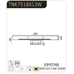Led φωτιστικό μπάνιου επίτοιχο με βάση 13W 3200k θερμό λευκό φως στεγανό IP44