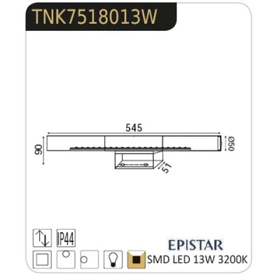 Led φωτιστικό μπάνιου επίτοιχο με βάση 13W 3200k θερμό λευκό φως στεγανό IP44