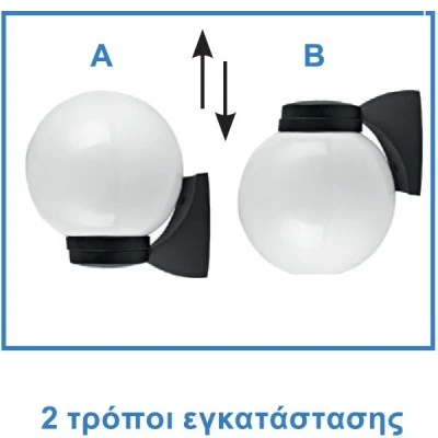 Φωτιστικό απλίκα σφαιρική κήπου Ø20cm πλαστική με μαύρη βάση & ντουί E27 στεγανή IP44 Φωτιστικό απλίκα σφαιρική κήπου Ø20cm πλαστική με μαύρη βάση & ντουί E27 στεγανή IP44