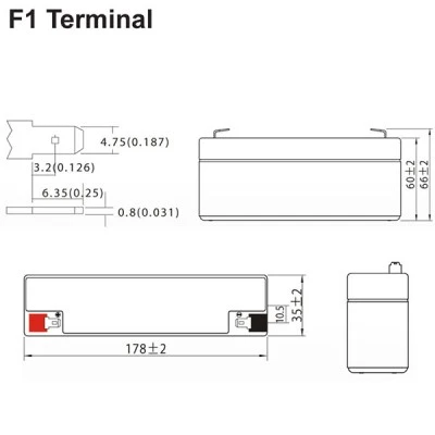 Μπαταρία μολύβδου ULTRACELL 12V 2.4Ah terminal F1 179x35x66