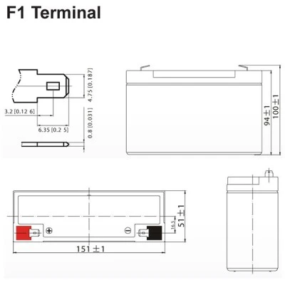 Μπαταρία μολύβδου ULTRACELL 6V 12Ah τύπος terminal F1 151x51x94