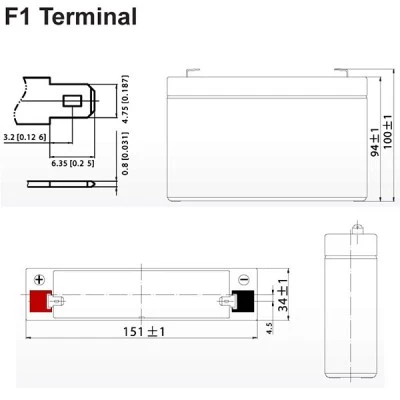 Μπαταρία μολύβδου ULTRACELL 6V 7Ah τύπος terminal F1 151x34x94
