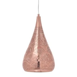 Χάλκινο φωτιστικό διάτρητο με design σταγόνας κρεμαστό και μονόφωτο για λάμπα Ε27