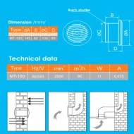 Εξαεριστήρας μπάνιου Φ100mm INOX 11W στρογγυλός σειρά MTB-100 220V 95 m³/h Εξαεριστήρας μπάνιου Φ100mm INOX 11W στρογγυλός σειρά MTB-100 220V 95 m³/h