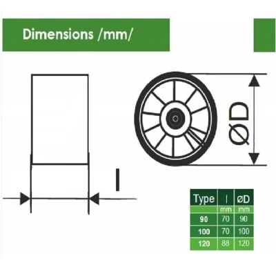 Εξαεριστήρας σωληνωτός Φ90mm 11W σειρά MT-VO 90 65m³/h 2500rpm 230V IP44