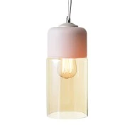 Φωτιστικό κρεμαστό μονόφωτο λευκό μεταλλικό & γυαλί Φ127mm με ντουί E27 vintage γραμμή