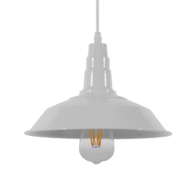 GloboStar® RAY 01044 Vintage Industrial Κρεμαστό Φωτιστικό Οροφής Μονόφωτο 1 x E27 Λευκό Μεταλλικό Καμπάνα Φ26 x Y25cm